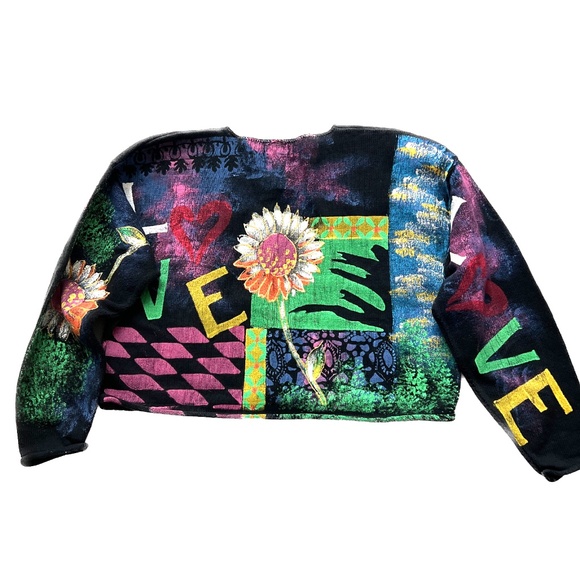 Kolorway Hand Painted Oversized Cardigan Sweater US Made  Sz 2  L-XL Floral Love - Picture 3 of 6